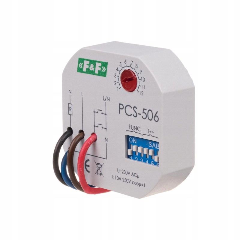 Przekaźnik czasowy PCS-506 ośmiofunkcyjny, styki: 1z, U=230VAC, I=10A, mont