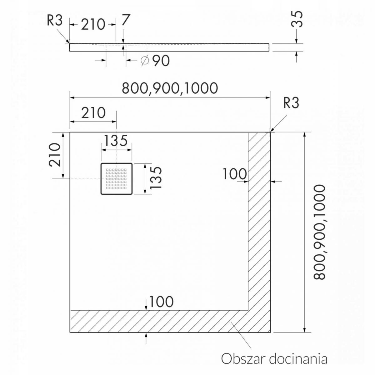 SCHEDPOL Brodzik kompozytowy Kalait Stabilsound Plus Black Stone 90x90 z M2