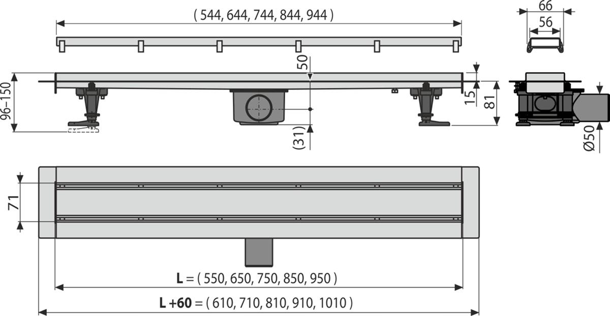 Odpływ liniowy ALCADRAIN Fit and Go 650 mm