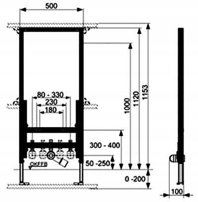 Stelaż do bidetu ściennego podtynkowy TECE TECEprofil 500 x 140 x 1120 mm