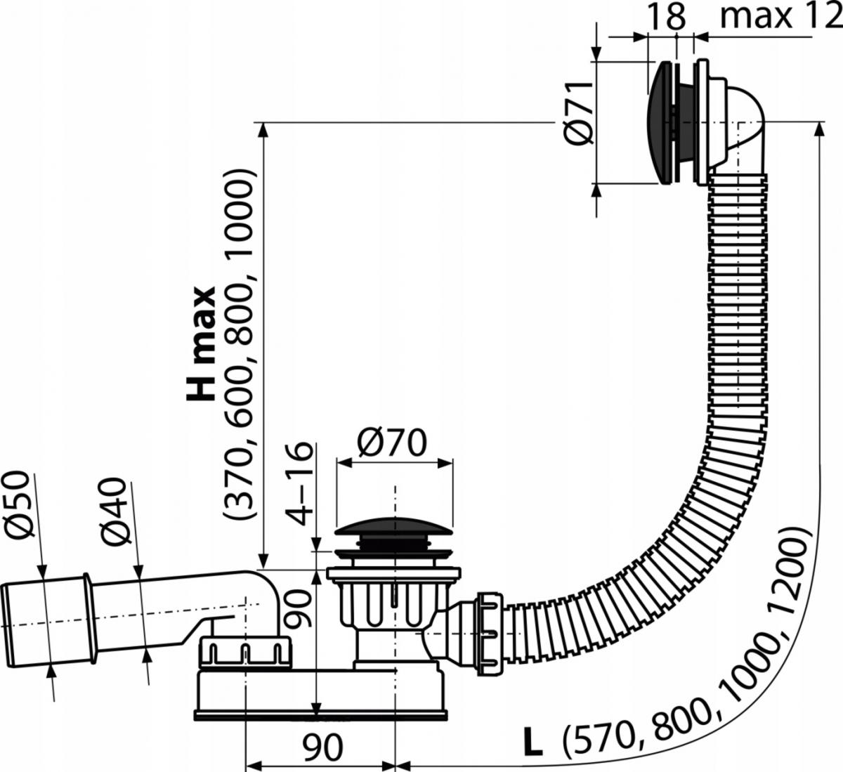 ALCADRAIN Syfon wannowy ALCA z korkiem clik-clak czarny-mat