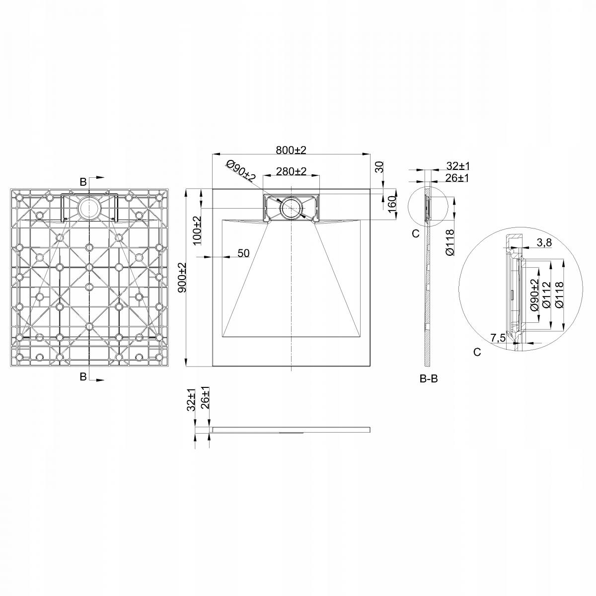 BRODZIK PRYSZNICOWY PROSTOKĄTNY ALVERO INVENA TREND, 80X90 CM BIAŁY