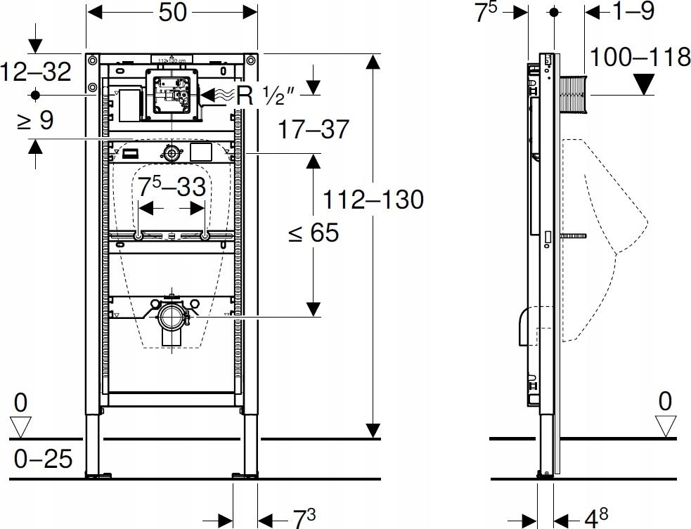 Stelaż do pisuaru uniwersalny dla armatury podt GEBERIT DUOFIX 112 - 130x50
