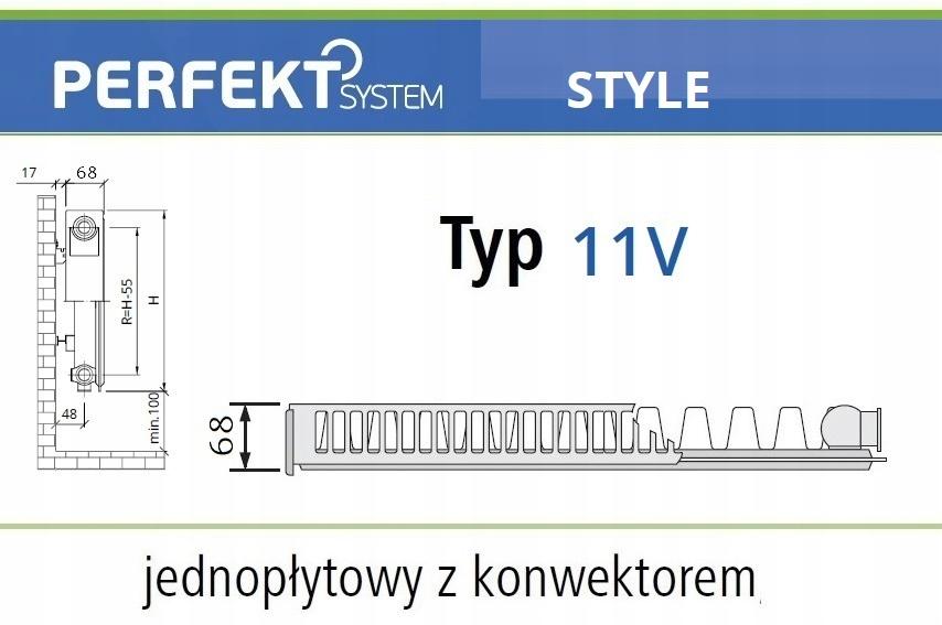 Polski grzejnik dekoracyjny PERFEKT STYLE CV11 300x2000 PLAN V 11 Prawy 48h