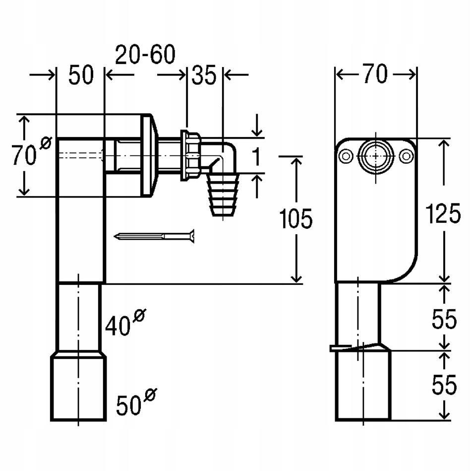 Syfon w ścianę do pralki/zmywarki 1 X 40/50 tworzywo sztuczne / biały