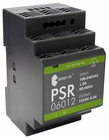 Zasilacz impulsowy PSR 06012 230/ 12VDC 4,5A 54W na szynę DIN, Uzas: 85-264