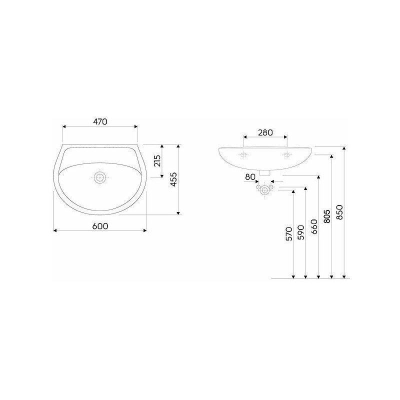 KOŁO Umywalka GEBERIT Idol wisząca z przelewem 550 x 420 mm biała