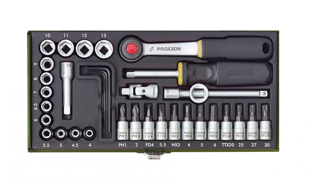 PROXXON Zestaw dla mechaników PROXXON z grzechotką 1/4 cala [36 części]