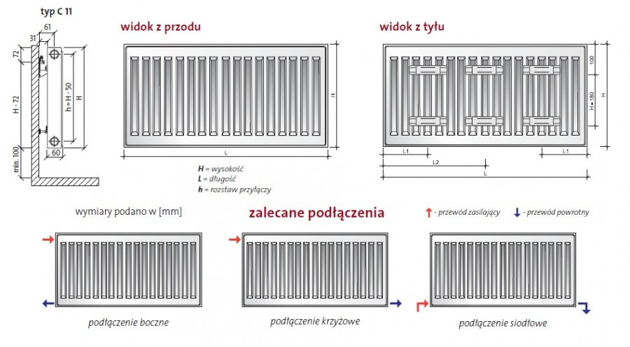 Grzejnik PURMO C 11 900x500 boczny