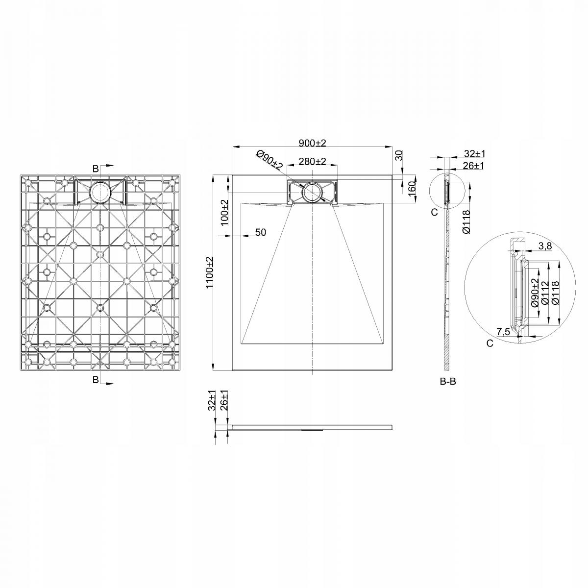 BRODZIK PRYSZNICOWY PROSTOKĄTNY ALVERO INVENA TREND, 90X110 CM BIAŁY