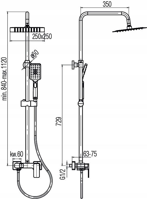 Zestaw prysznicowy Loft z baterią prysznicową chrom