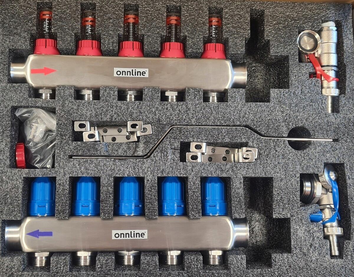 Rozdzielacz INOX ze stali nierdzewnej Onnline 4-obw do O.P. z rotametrami