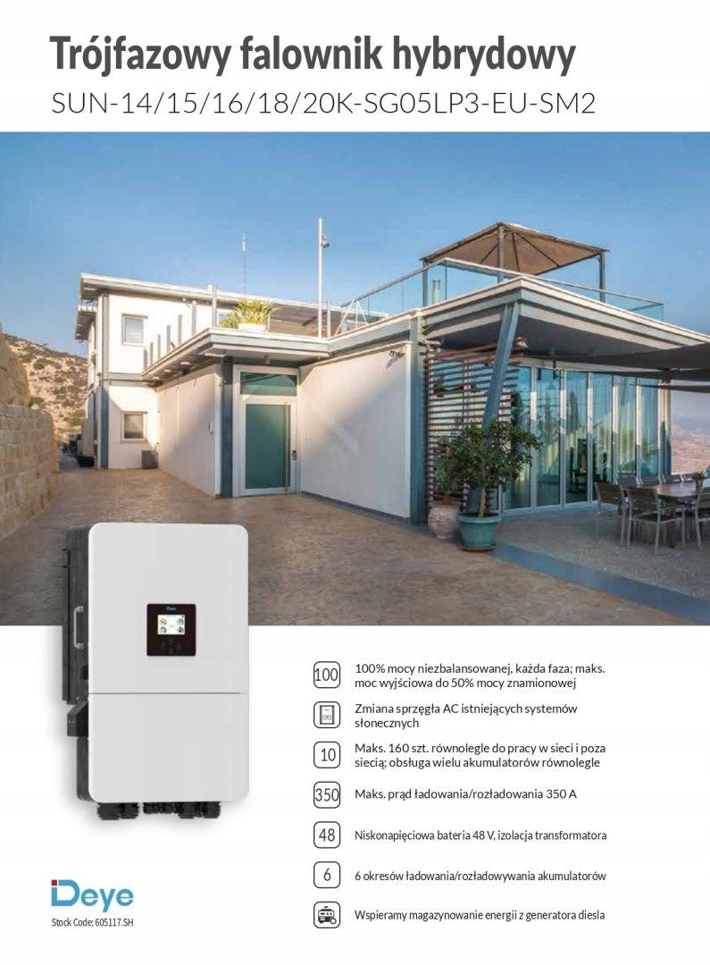 Falownik hybrydowy trójfazowy 20KW V-TAC (DEYE) SUN-20K-SG05LP3-EU-SM2 nisk