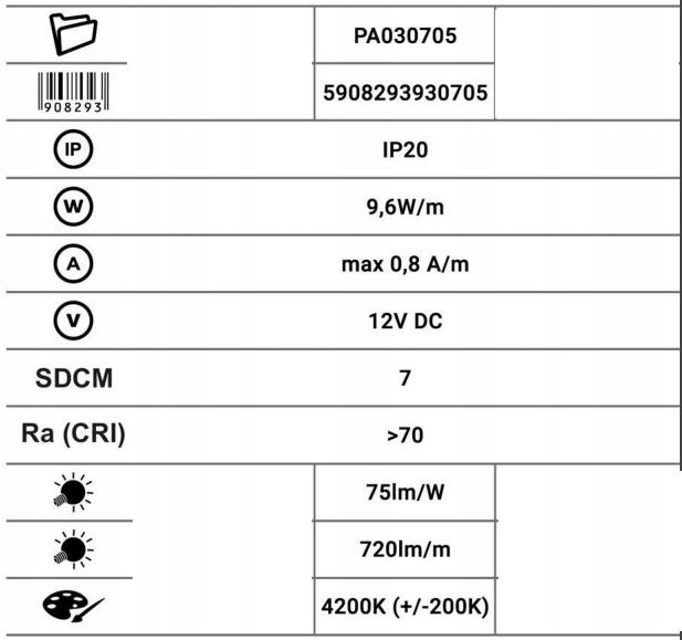 Taśma LED NEXTEC ST / 12V / 2835 / 9,6W / 120 LED / IP20 / 4000K +/-200K /
