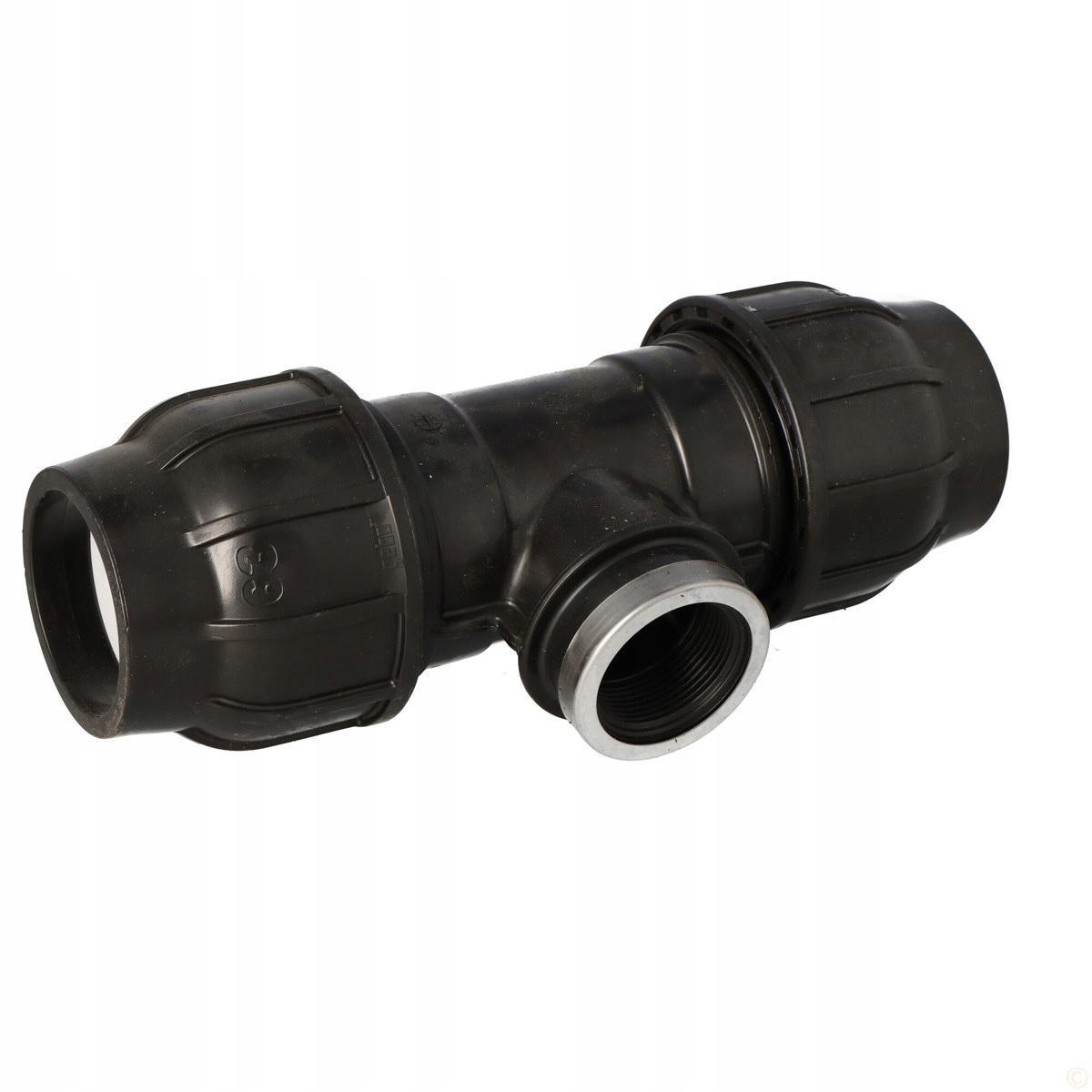 Trójnik zaciskowy PP 90st. 63x6/4x63 GW gwint wewnętrzny PN16, do rur PE,