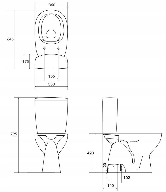 Kompakt 684 Arteco New CleanOn 3/5 l,odpływ pionowy, deska duroplastowa, wo