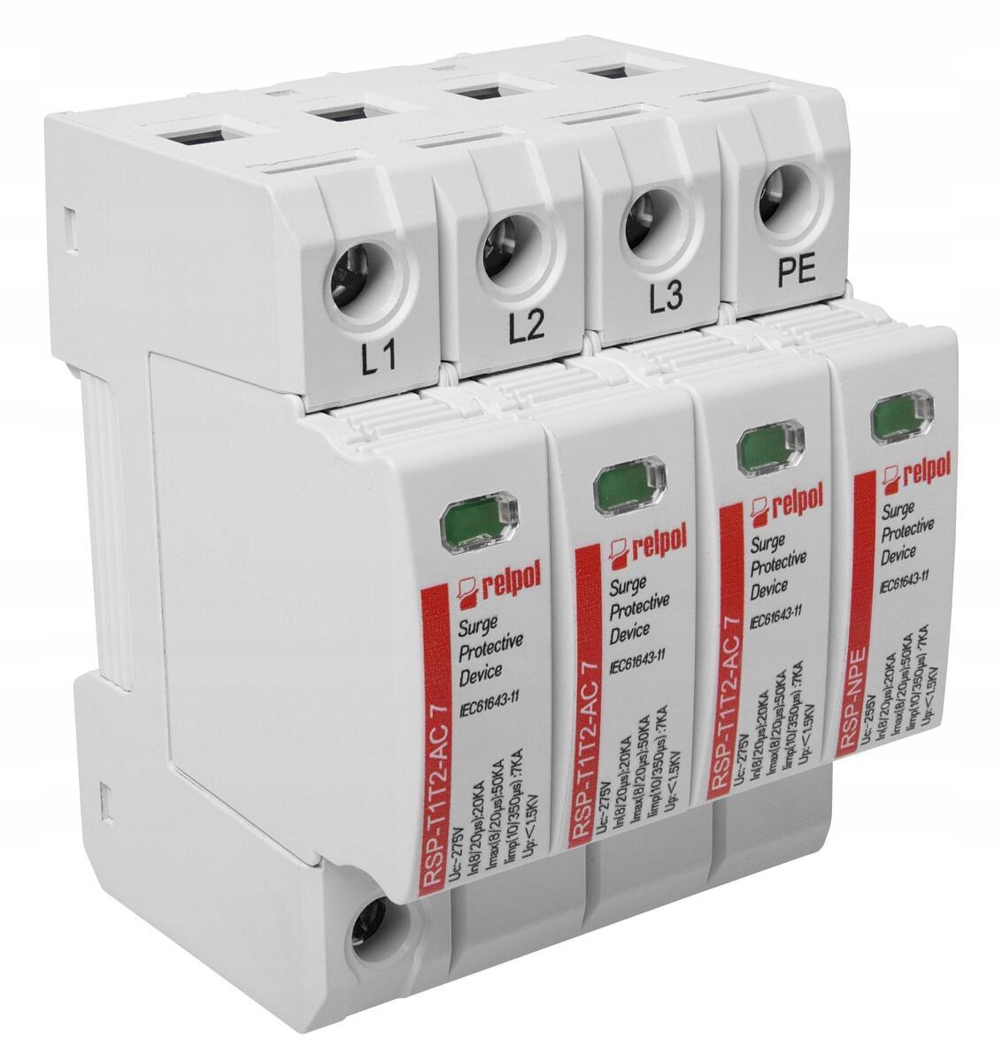 Ogranicznik przepięć typ T1+T2, biegun 3+NPE , Limp: 7 kA (10/350), In: 20k