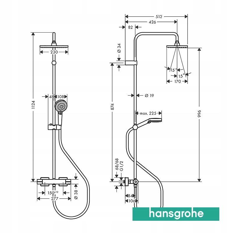 HANSGROHE Zestaw prysznicowy 1 jet HANSGROHE Vernis Shape 230 czarny matowy