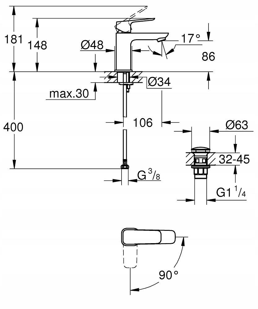 GROHE Bateria umywalkowa CUBEO Rozmiar S matte black bez zestaw odpływowego