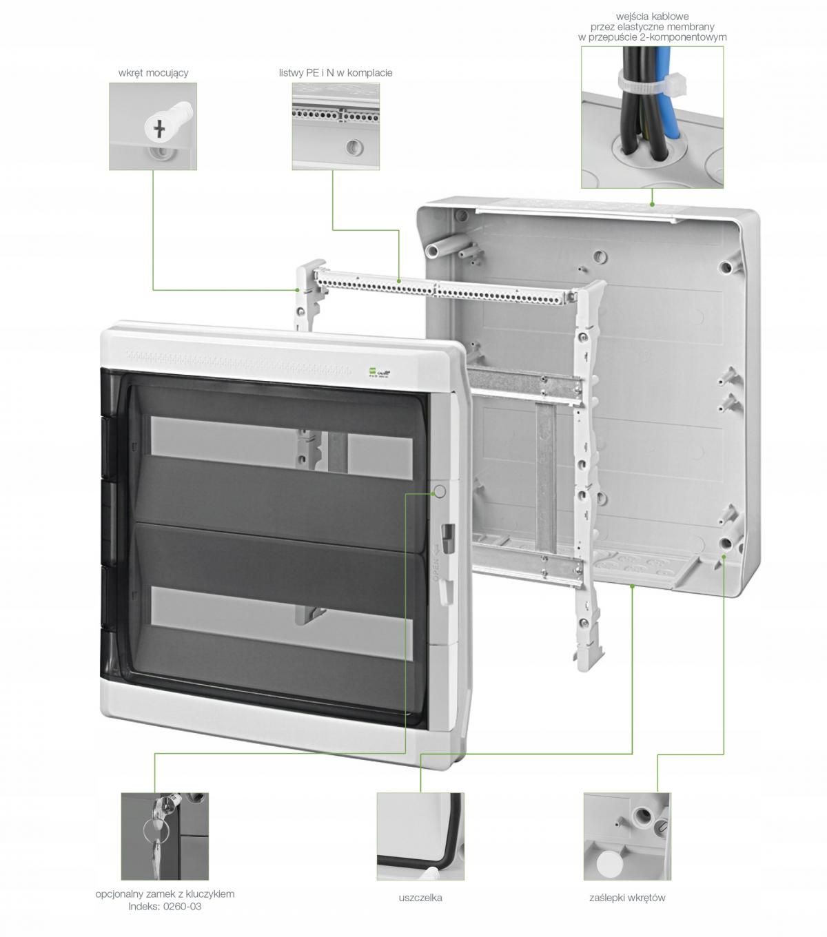Rozdzielnica GALANT PLUS RN 2/36 IP65 drzwi transparentne N+PE (36 modułowa