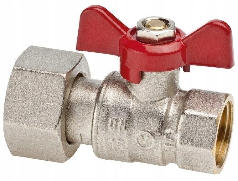 Zawór odcinający kulowy z obrotową nakrętką z motylkiem aluminiowym SPIN 3/