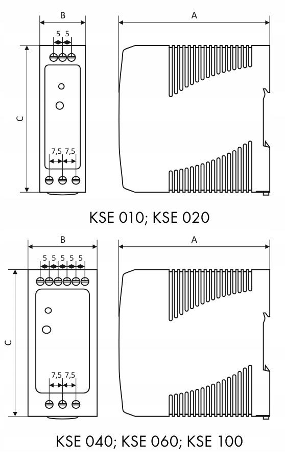 Zasilacz impulsowy KSE 01012P 230/ 12VDC 0.84A 9,6W na szynę DIN, Uzas: 85-