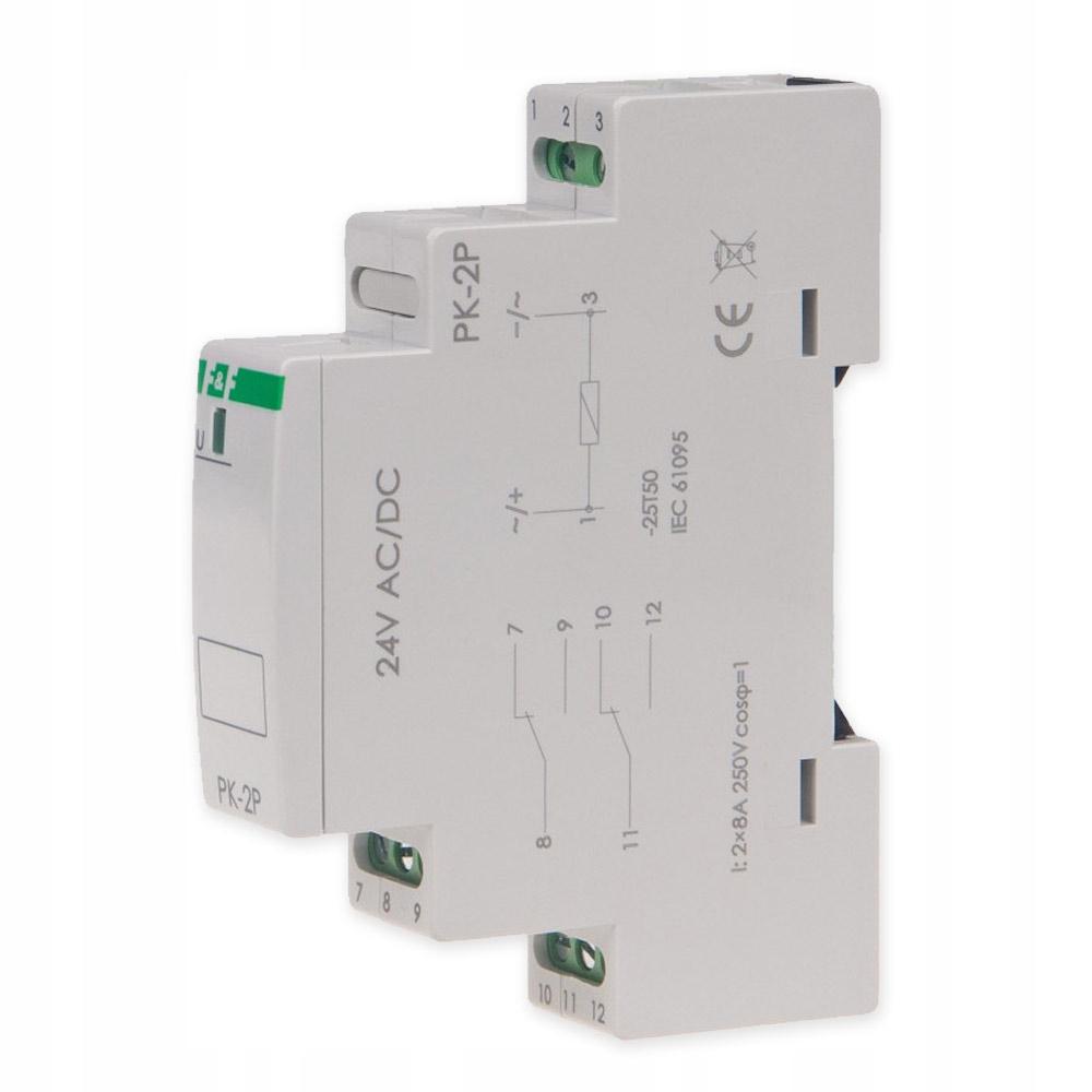 F&F Przekaźnik elektromagnetyczny PK-2P 24V AC/DC, styk: 2P I=2x8A, 1 moduł