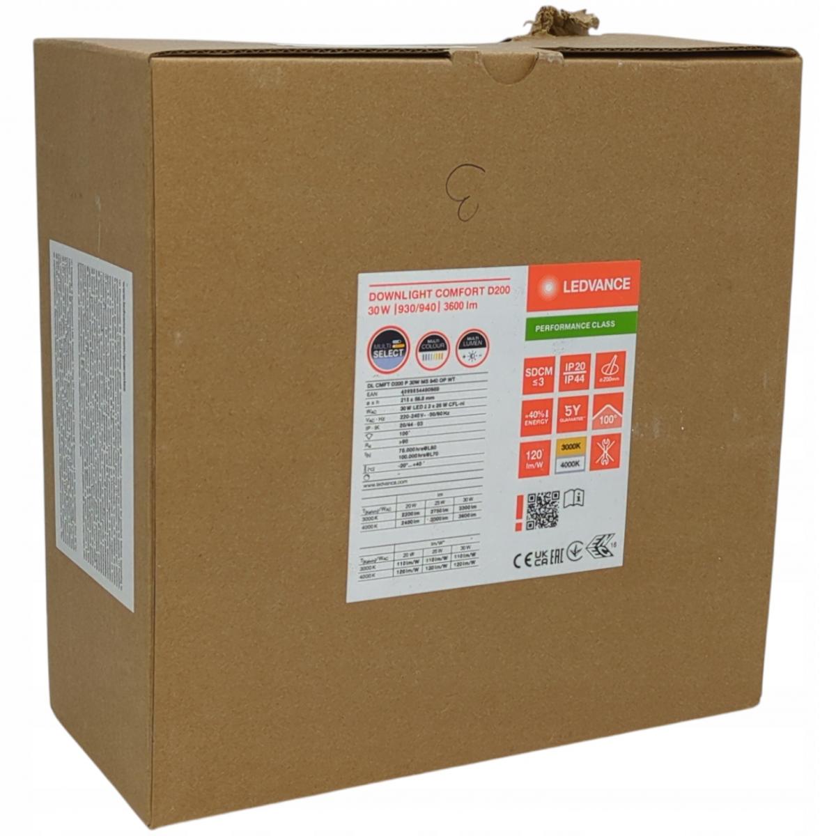 Oprawa downlight, COMFORT D200 P 30W Multi Select 940, opalizowany dyfuzor,