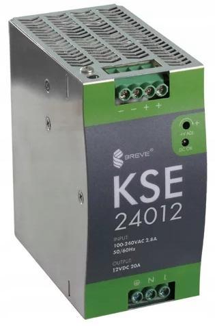 Zasilacz impulsowy KSE 24012M 230/ 12VDC 20A 150W na szynę DIN, Uzas: 96-26