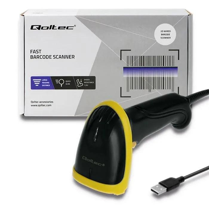 QOLTEC Laserowy czytnik kodów 1D, 2D, USB, Czarny, 50867