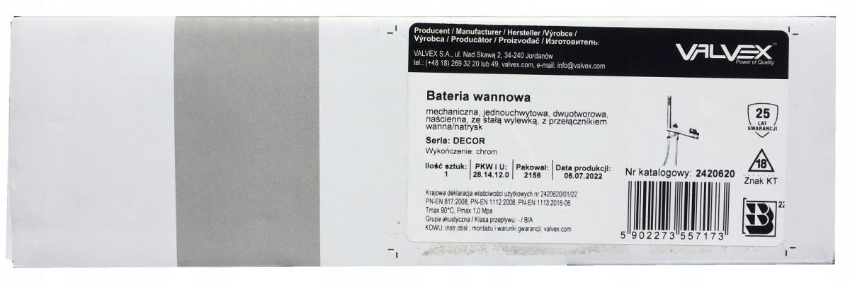 VALVEX DECOR Bateria wannowa ścienna z akcesoriami