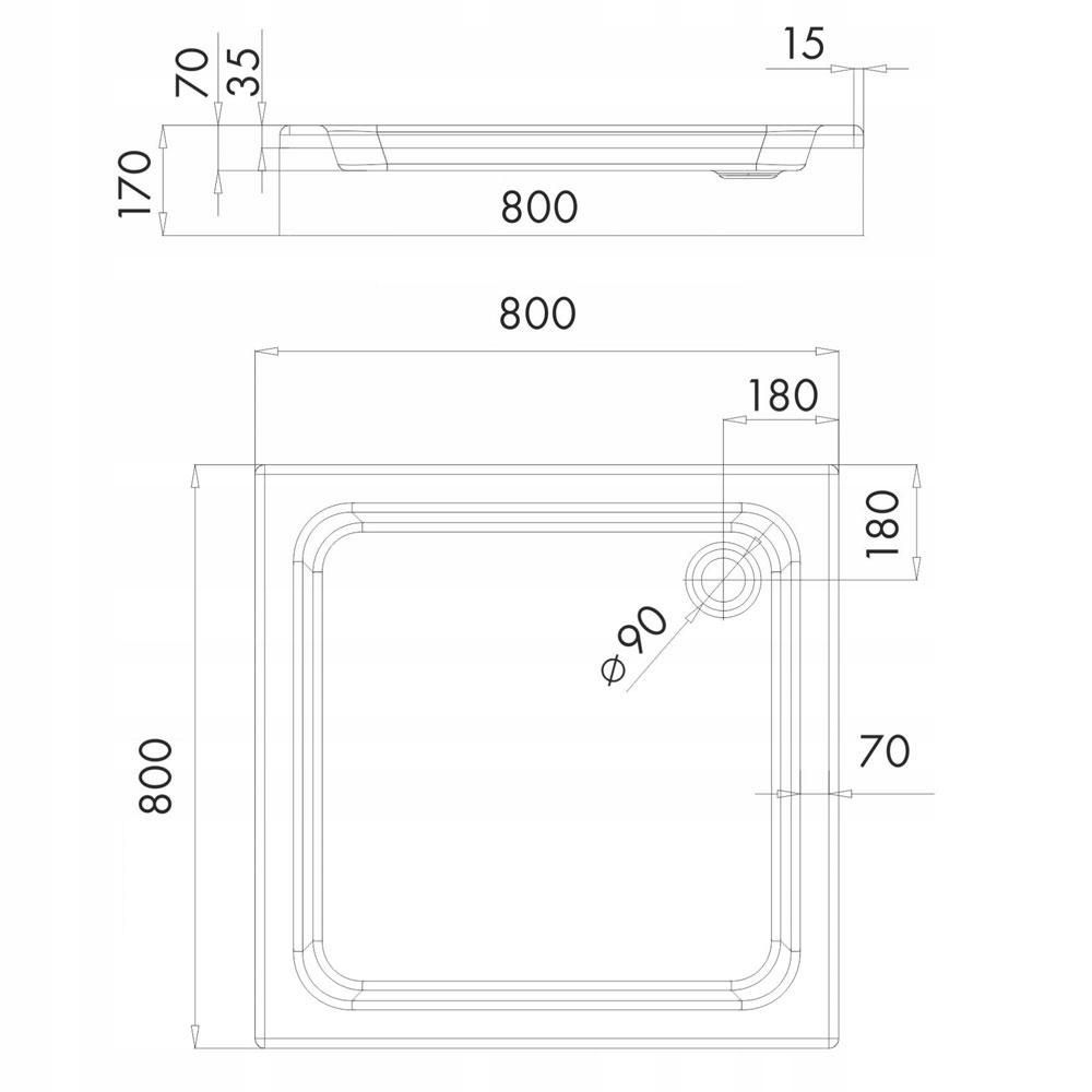 Brodzik akrylowy Stabilsound 80x80x17 / 7 cm kwadratowy Grando Plus