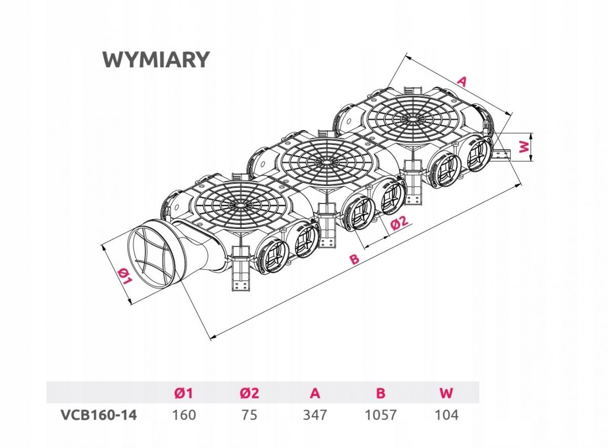 AWENTA Skrzynka rozdzielcza z dolotem bocznym fi160-14x75