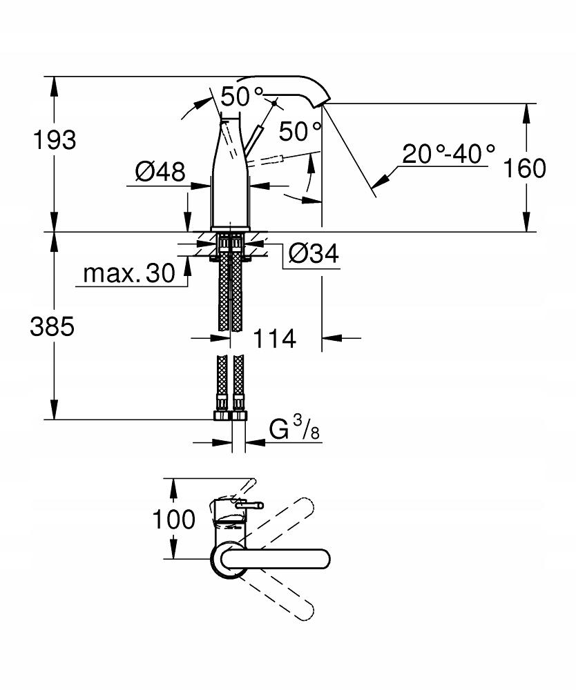 GROHE Bateria umywalkowa Grohe Essence M, głowica ceramiczna