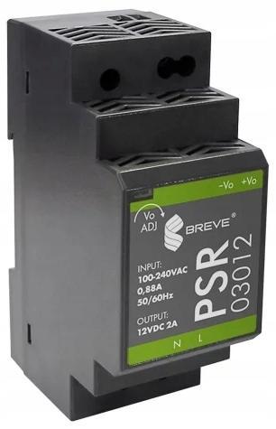 Zasilacz impulsowy PSR 03012 230/ 12VDC 2A 24W na szynę DIN, Uzas: 85-264VA