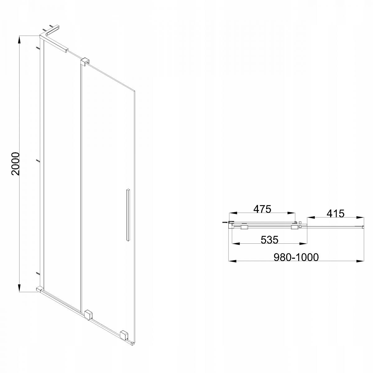 KABINA WALK-IN PRZESUWNA 100 CM, TRANSP 8 MM, CHROM