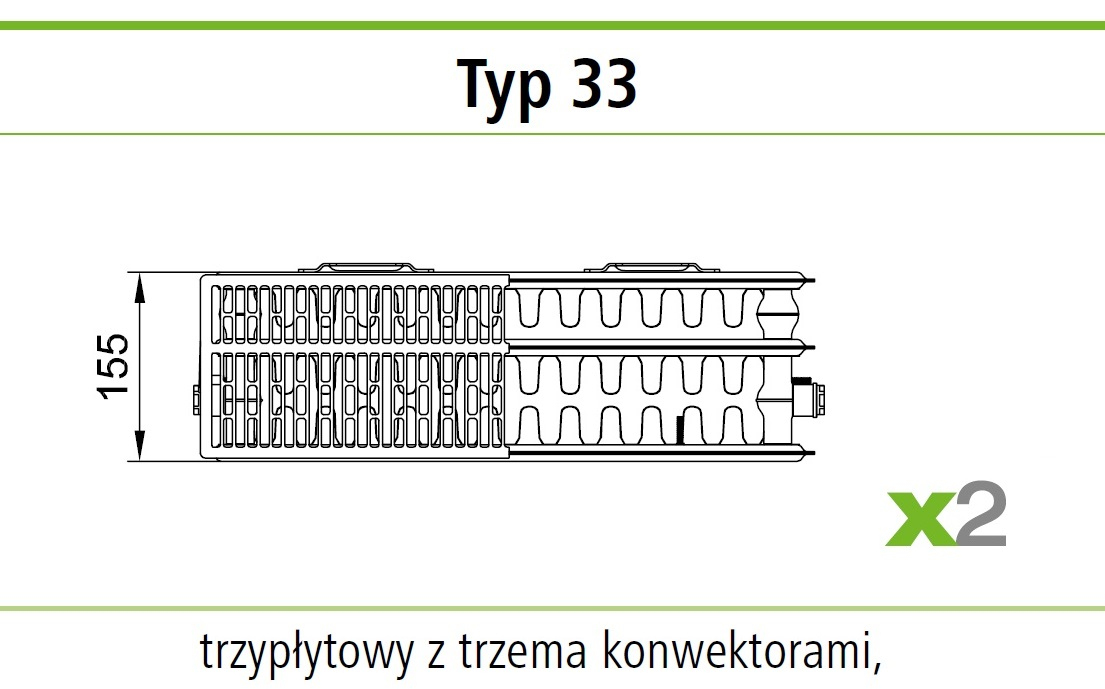 Grzejnik KERMI C33 554x1000 2103W C 33 BOCZNY X2