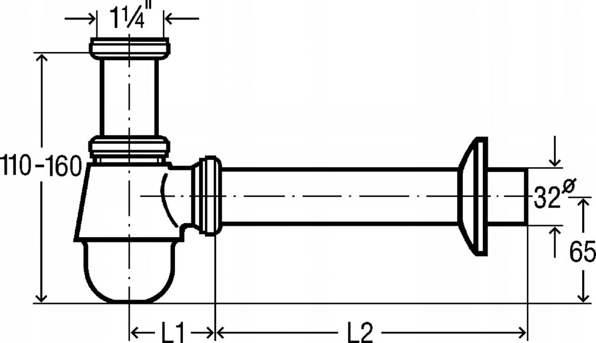Półsyfon bidetowy butelkowy 5/4x5/4x200 mosiądz / chromowany