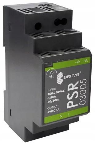Zasilacz impulsowy PSR 03005 230/ 05VDC 3A 15W na szynę DIN, Uzas: 85-264VA