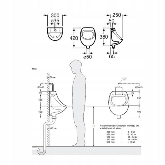 ROCA Pisuar ROCA MINI bez pokrywy 30 x 25 x 42 cm biały