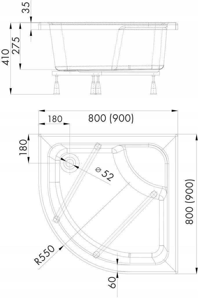 SCHEDPOL Brodzik akrylowy Doris Standard Plus 90x90x28 cm R55 półokrągły