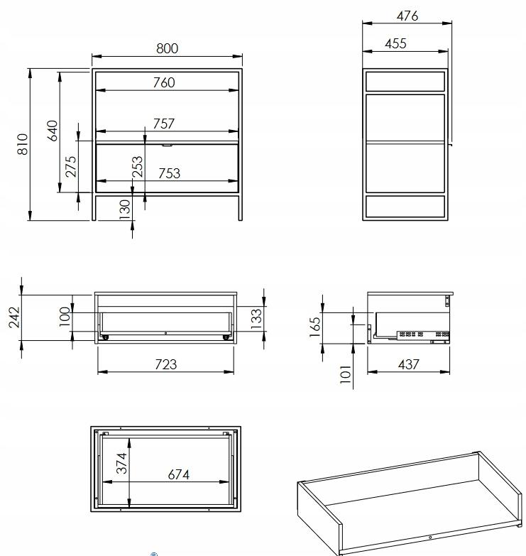 Szafka do stelaża 757 x 455 x 275 mm dąb canela z 1 szufladą ROCA Indus 80