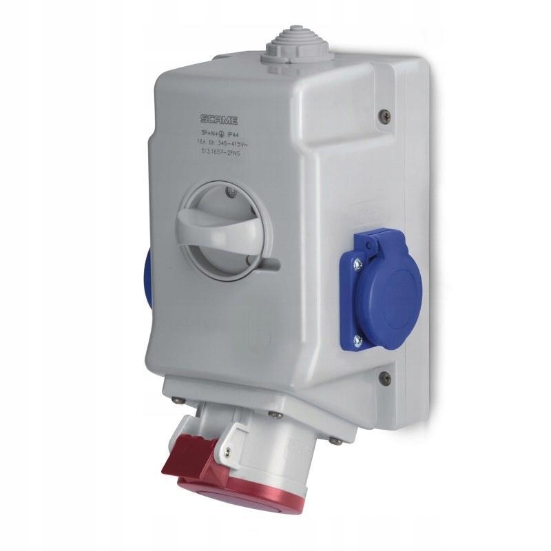 SCAME Gniazdo natynkowe OPTIMA-COMBI 3P+N+E 16A + 2x230V z wyłącznikiem 0-1