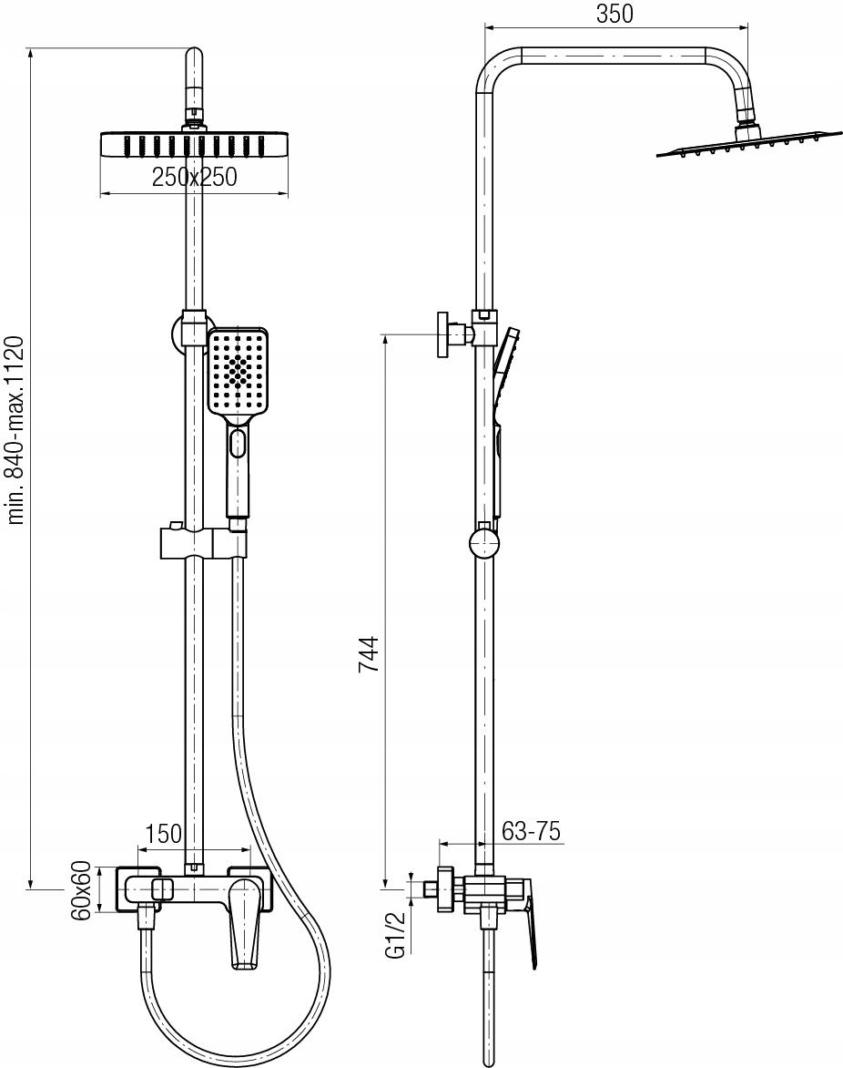 ESTO BLACK Kolumna natryskowa z baterią natryskową