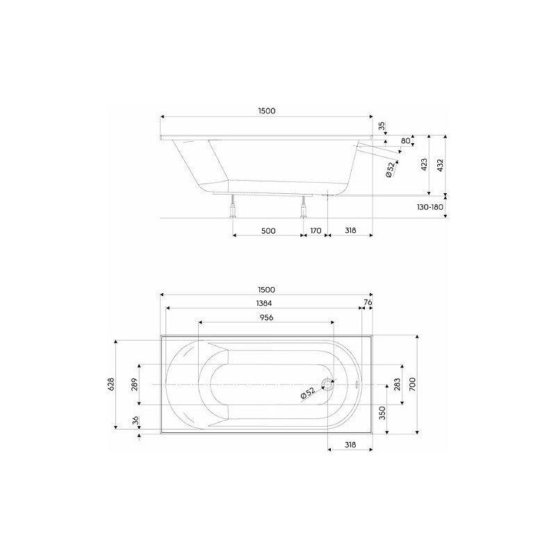 KOŁO Wanna akrylowa prostokątna GEBERIT Opal Plus 1500 700 mm biała