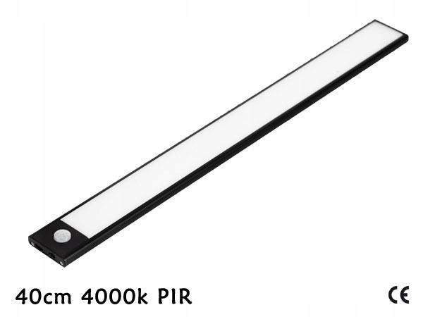 Oprawa meblowa LED do szaf, 400mm, 4000K, light sensor + pir, ładowanie 750