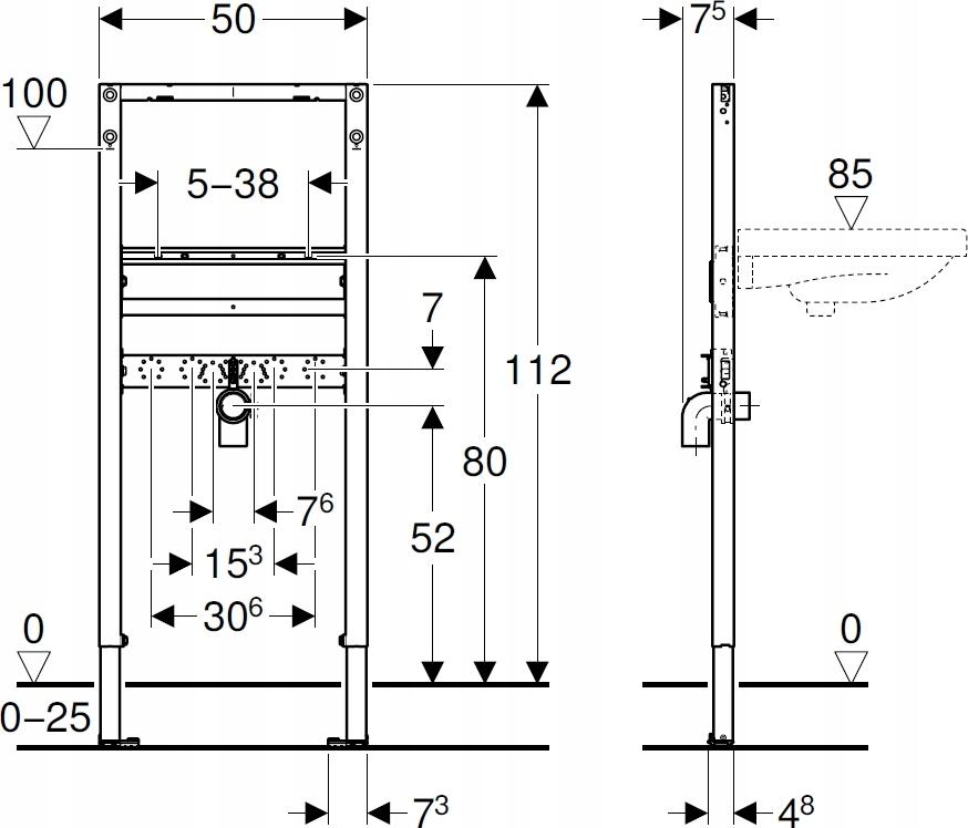 Stelaż do umywalki do baterii stojącej GEBERIT Duofix 500 x 75 x 1120