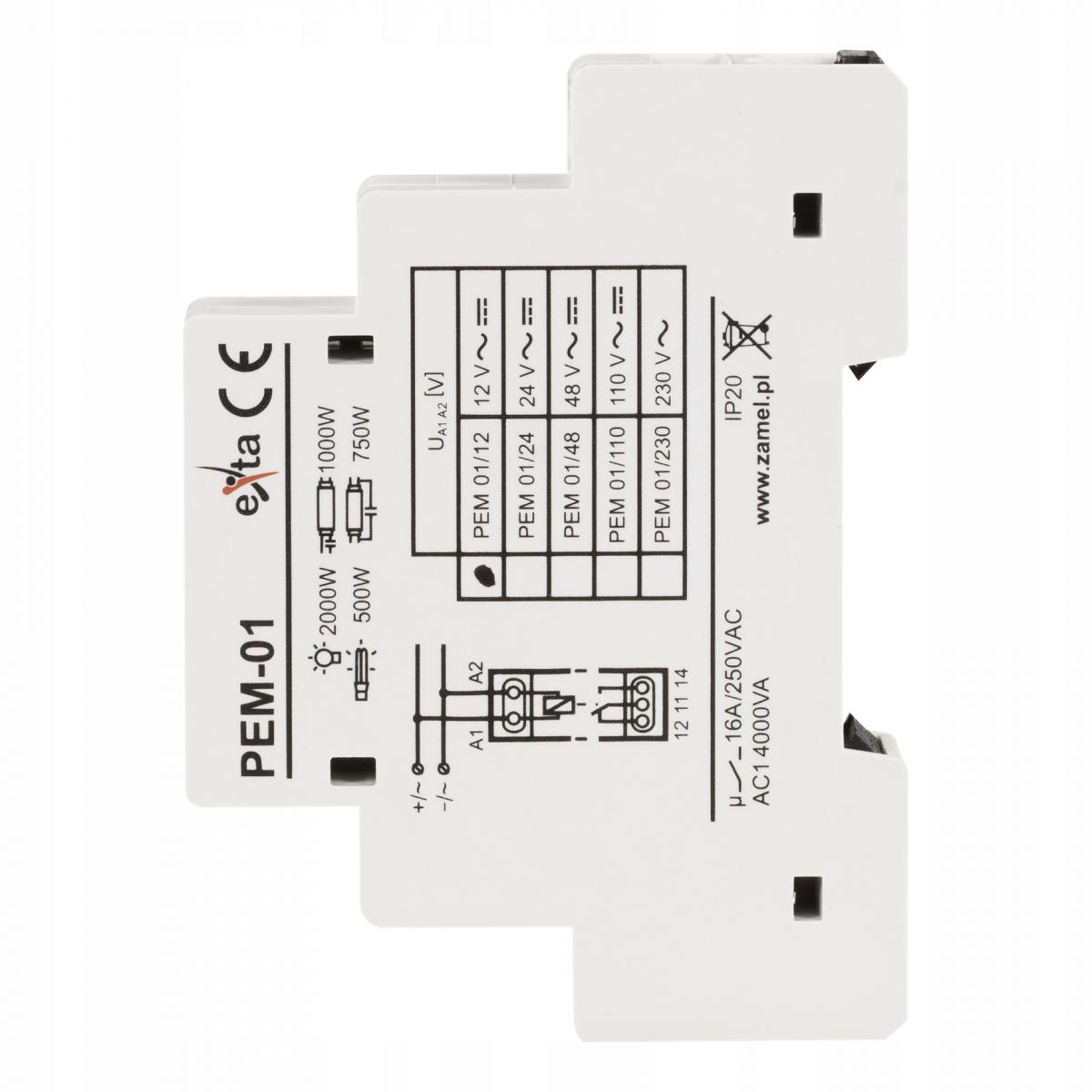 ZAMEL Przekaźnik elektromagnetyczny 12V AC/DC 16A Typ: PEM-01/012