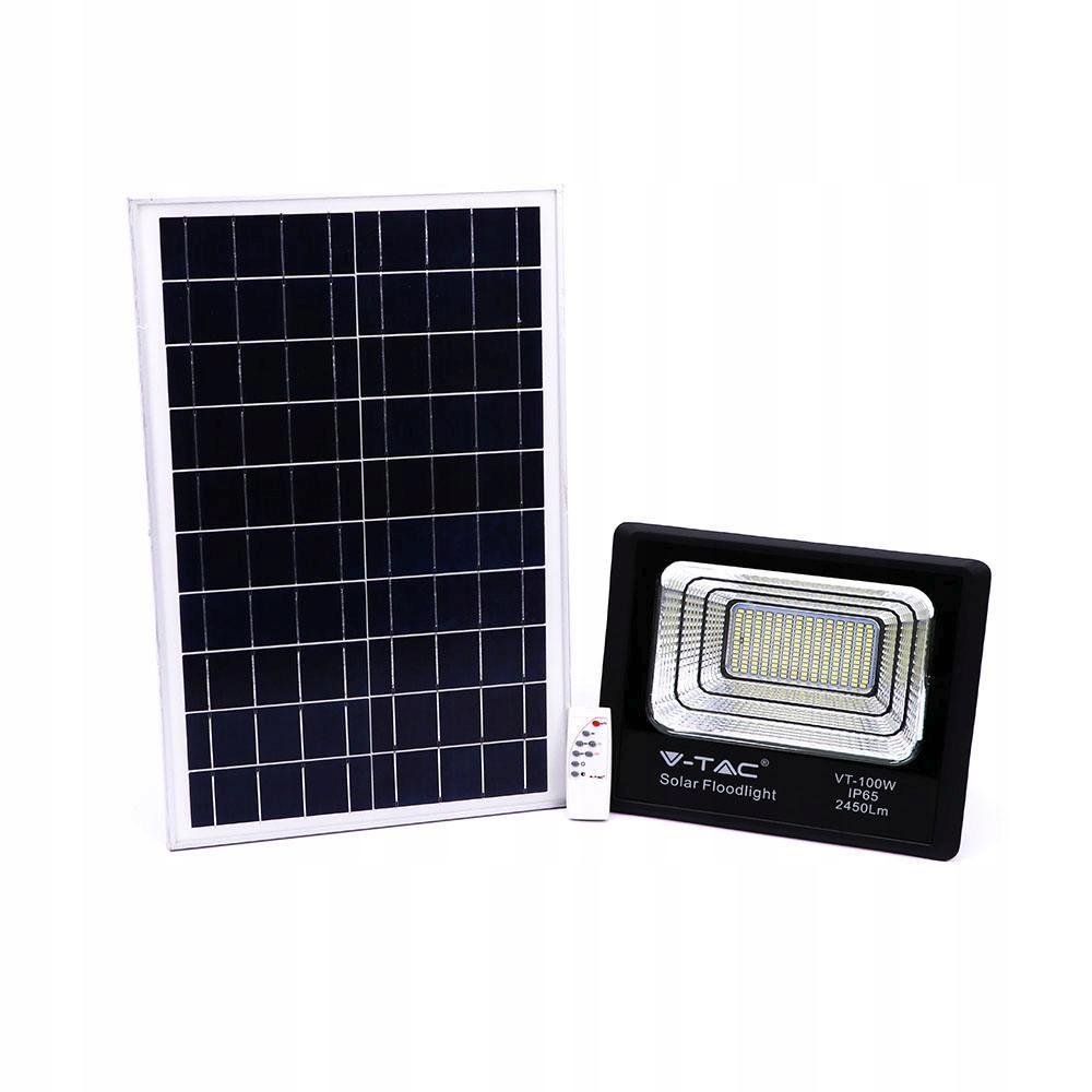 Projektor LED Solarny V-TAC 35W Czarny IP65, Pilot, Timer VT-100W 4000K 245