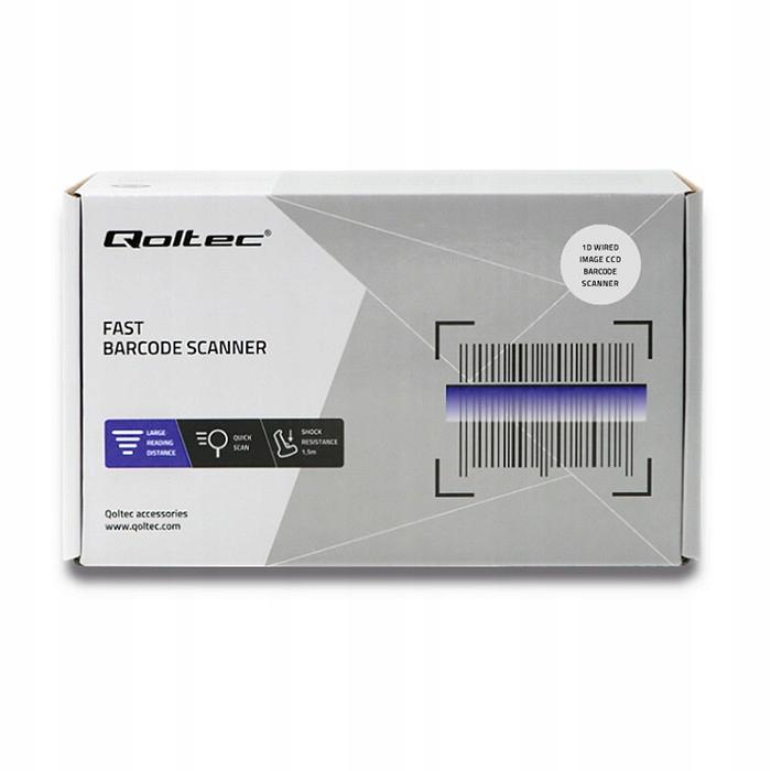QOLTEC Laserowy czytnik kodów kreskowych 1D, CCD, USB, Czarny, 50866